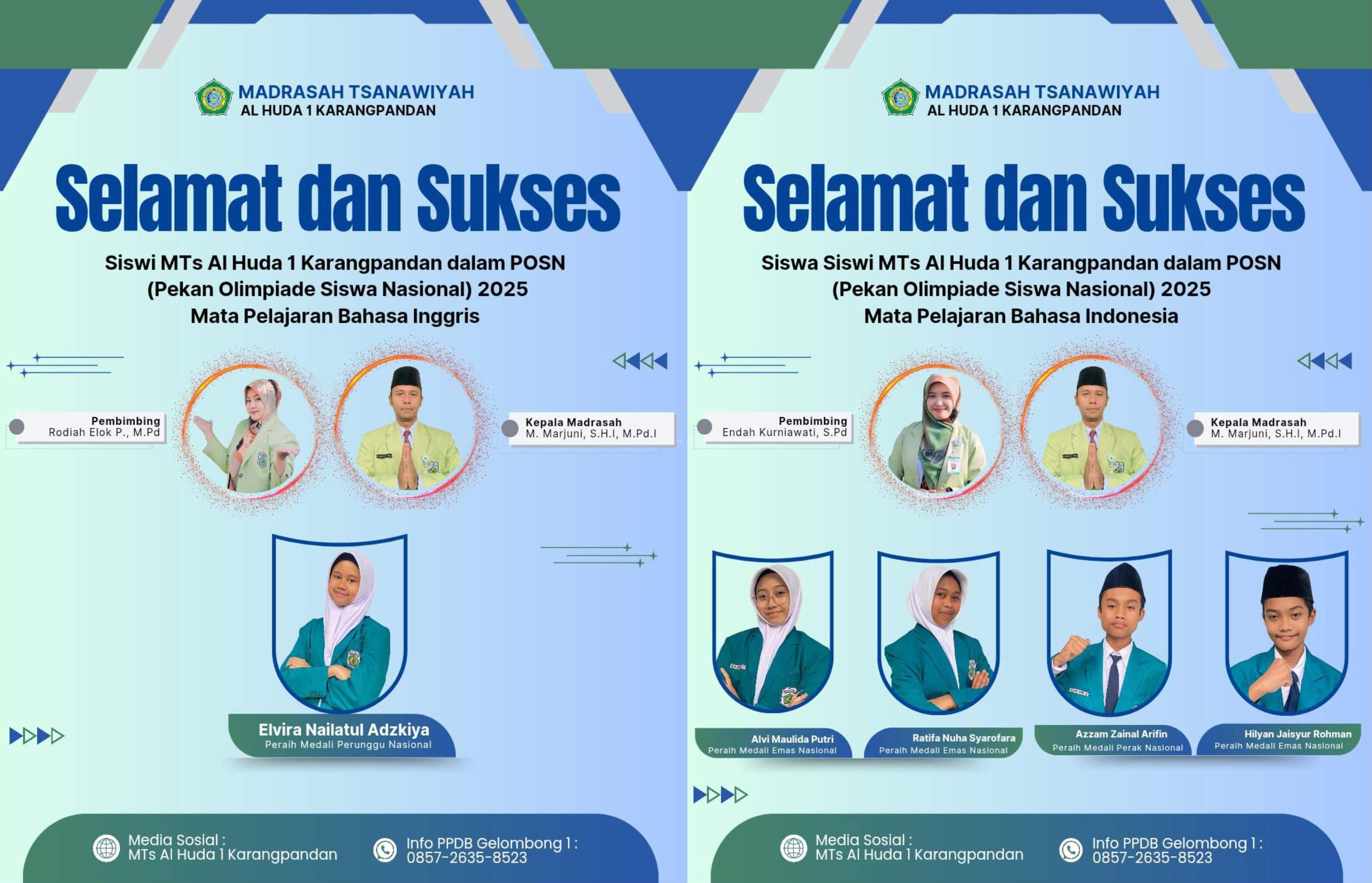 Prestasi Kembali Ditorehkan! Siswa MTs Al Huda 1 Karangpandan Borong Medali di POSN Tingkat Nasional 2025